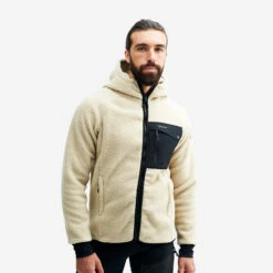 Sherpa Hoodie Men Beige Khaki
